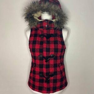 Mossimo Buffalo Plaid furry-hooded Vest M